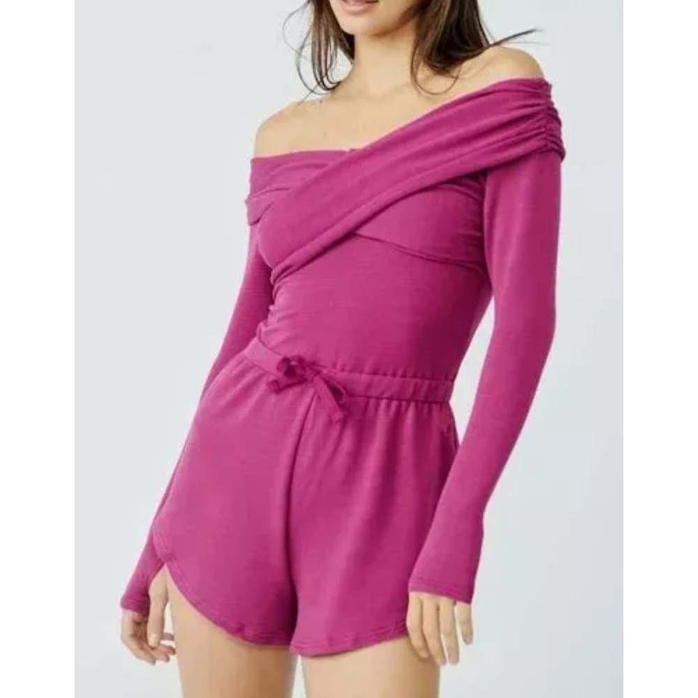FREE PEOPLE MOVEMENT AUBERGINE LOVE SPELL ONE PIECE LONG SLEEVE ROMPER SHORTS XS